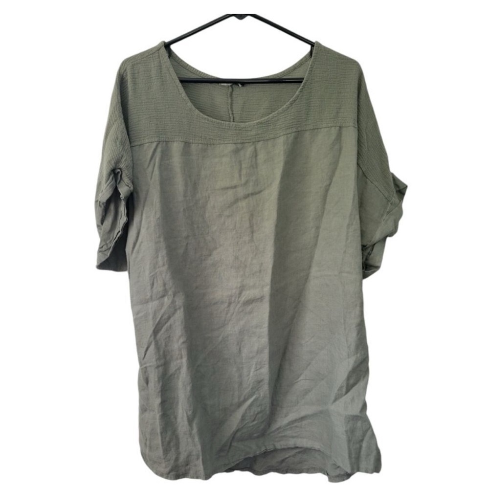Lungo Larno Green 100% Linen Top Blouse Size 3X made in Italy